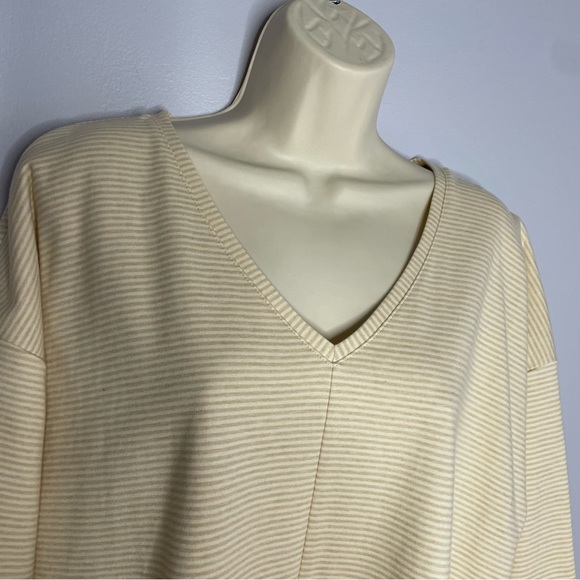 J Jill Organic Cotton Shirttail Tunic Striped V Neck 3/4 Sleeve - Picture 5 of 7